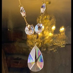 14K Solid Gold Antique 1800s era Swarovski Crystals Necklace